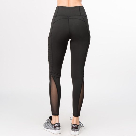 Women's Active Workout Leggings Mesh Moto - Black - Picture 2 of 5